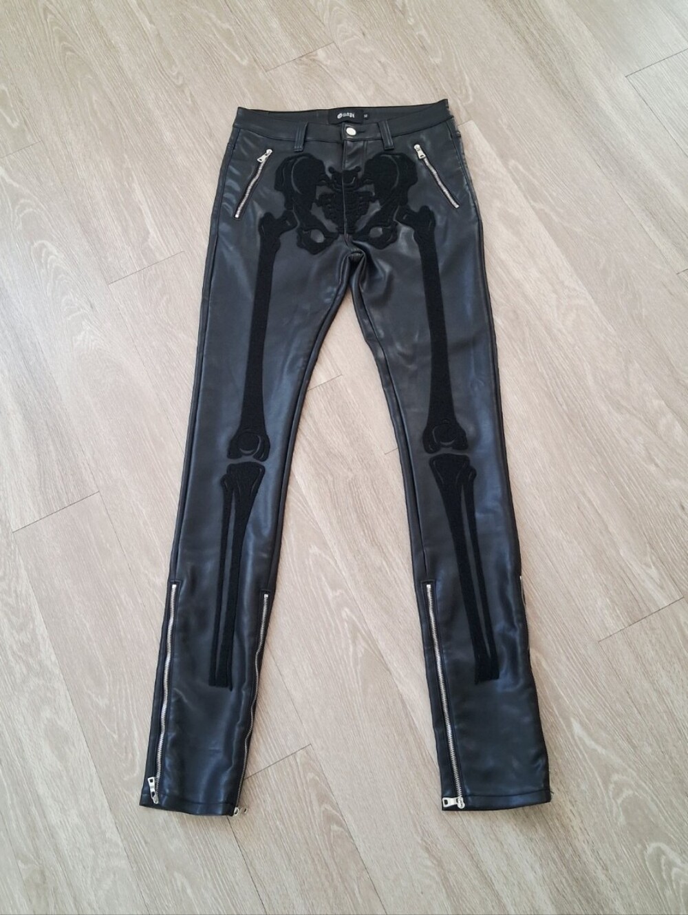 Guapi Skeleton Faux Leather Black Pants